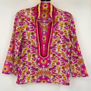 Tory Burch Kaftan Boho Top Blouse Cover Up Size 6 lightweight cotton coastal